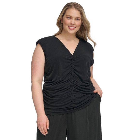 Calvin Klein V-Neck Shirred-Front Sleeveless Top Black Plus Size 1X - Picture 1 of 1